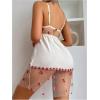 imageOYOANGLE Womens Mesh Floral Embroidered Nightgowns V Neck Spaghetti Strap Mini Nightdress SleepwearWhite and Red