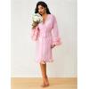 imageOYOANGLE Womens Mesh Sheer Appliques Trumpet Floral Sleeve Belted Sleep Robe Bridal Wedding LingeriePink