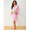imageOYOANGLE Womens Mesh Sheer Appliques Trumpet Floral Sleeve Belted Sleep Robe Bridal Wedding LingeriePink