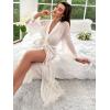 imageOYOANGLE Womens Mesh Sheer Ruffle Trim Long Sleeve Belted See Through Robes Bride Kimono Exotic SleepwearWhite