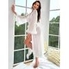 imageOYOANGLE Womens Mesh Sheer Ruffle Trim Long Sleeve Belted See Through Robes Bride Kimono Exotic SleepwearWhite