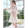 imageOYOANGLE Womens Mesh Sheer Ruffle Trim Long Sleeve Belted See Through Robes Bride Kimono Exotic SleepwearWhite