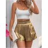 imageOYOANGLE Womens Metallic Sparkly Elastic High Waisted Shorts Party Straight Leg ShortsDeep Gold