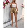imageOYOANGLE Womens Metallic Sparkly Elastic High Waisted Shorts Party Straight Leg ShortsDeep Gold