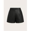 imageOYOANGLE Womens Minimalist Leather Button Pleated Shorts Zipper High Waisted Straight Leg Casual ShortsBlack