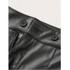 imageOYOANGLE Womens Minimalist Leather Button Pleated Shorts Zipper High Waisted Straight Leg Casual ShortsBlack