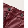 imageOYOANGLE Womens Minimalist Leather Button Pleated Shorts Zipper High Waisted Straight Leg Casual ShortsBurgundy