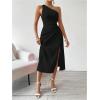 imageOYOANGLE Womens One Shoulder Sleeveless Dress Twist Cut Out Split Thigh Midi DressesBlack