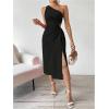 imageOYOANGLE Womens One Shoulder Sleeveless Dress Twist Cut Out Split Thigh Midi DressesBlack