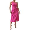 imageOYOANGLE Womens One Shoulder Sleeveless Dress Twist Cut Out Split Thigh Midi DressesHot Pink