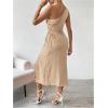 imageOYOANGLE Womens One Shoulder Sleeveless Dress Twist Cut Out Split Thigh Midi DressesKhaki