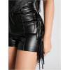 imageOYOANGLE Womens PU Leather Elastic High Waist Fringe Shorts Party Skinny Straight Leg ShortsBlack