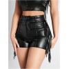 imageOYOANGLE Womens PU Leather Elastic High Waist Fringe Shorts Party Skinny Straight Leg ShortsBlack