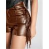 imageOYOANGLE Womens PU Leather Elastic High Waist Fringe Shorts Party Skinny Straight Leg ShortsBrown