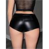 imageOYOANGLE Womens PU Leather Skinny Shorts Low Waist Buckle Belted Y2K Punk ShortsBlack