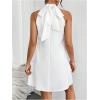 imageOYOANGLE Womens Pearl Decor Halter Neck Sleeveless Dress Tie Back Solid Elegant Short DressesWhite