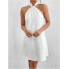 imageOYOANGLE Womens Pearl Decor Halter Neck Sleeveless Dress Tie Back Solid Elegant Short DressesWhite