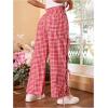 imageOYOANGLE Womens Plaid Print Tie Side Casual Pants High Elastic Waist Straight Leg TrousersRed and White