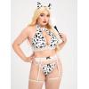 imageOYOANGLE Womens Plus Size 6 Piece Cow Print Cut Out Garter Costume Cosplay Lingerie SetBlack and White