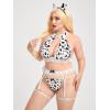 imageOYOANGLE Womens Plus Size 6 Piece Cow Print Cut Out Garter Costume Cosplay Lingerie SetBlack and White