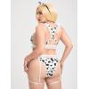 imageOYOANGLE Womens Plus Size 6 Piece Cow Print Cut Out Garter Costume Cosplay Lingerie SetBlack and White