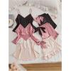 imageOYOANGLE Womens Plus Size 6 Pieces Satin Pajama Set V Neck Cami Top and Bow Shorts Pjs Summer SleepwearBlack Beige Pink