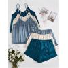 imageOYOANGLE Womens Plus Size 6 Pieces Silk Satin Pajama Sets Cami Top and Ruffle Shorts Pjs V Neck SleepwearBlue and Beige