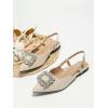imageOYOANGLE Womens Rhinestone Decor Pointed Toe Slingback Flats Faux Suede Dress SandalsApricot