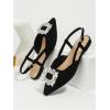 imageOYOANGLE Womens Rhinestone Decor Pointed Toe Slingback Flats Faux Suede Dress SandalsBlack