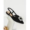 imageOYOANGLE Womens Rhinestone Decor Pointed Toe Slingback Flats Faux Suede Dress SandalsBlack