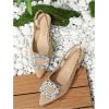 imageOYOANGLE Womens Rhinestone Decor Pointed Toe Slingback Flats Faux Suede Dress SandalsKhaki