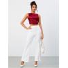 imageOYOANGLE Womens Satin Crop Top Bowknot Backless Sleeveless Ruched Party Blouse Going OutBurgundy