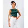 imageOYOANGLE Womens Satin Crop Top Bowknot Backless Sleeveless Ruched Party Blouse Going OutDark Green