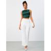 imageOYOANGLE Womens Satin Crop Top Bowknot Backless Sleeveless Ruched Party Blouse Going OutDark Green