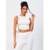 imageOYOANGLE Womens Satin Crop Top Bowknot Backless Sleeveless Ruched Party Blouse Going OutWhite