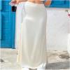 imageOYOANGLE Womens Satin High Waist Skirt Flowy Solid Casual Elegant Maxi SkirtsApricot