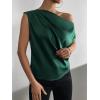 imageOYOANGLE Womens Satin Off The Shoulder Short Sleeve Asymmetrical Neck Ruched Work Office Blouse TopDark Green