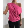 imageOYOANGLE Womens Satin Off The Shoulder Short Sleeve Asymmetrical Neck Ruched Work Office Blouse TopHot Pink