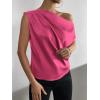imageOYOANGLE Womens Satin Off The Shoulder Short Sleeve Asymmetrical Neck Ruched Work Office Blouse TopHot Pink