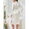 imageOYOANGLE Womens Satin Robe Long Sleeve Open Front Floral Lace Trim Belted Bride Wedding Party BathrobesWhite