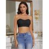 imageOYOANGLE Womens Scallop Trim Strapless Bandeau Bra Non Slip Padded Wireless Bralettes with Clear StrapsBlack