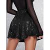 imageOYOANGLE Womens Sequin Glitter High Waisted Skirt Shorts Party Sparkly A Line Mini SkortBlack