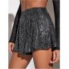 imageOYOANGLE Womens Sequin Glitter High Waisted Skirt Shorts Party Sparkly A Line Mini SkortSilver