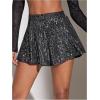 imageOYOANGLE Womens Sequin Glitter High Waisted Skirt Shorts Party Sparkly A Line Mini SkortSilver