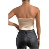 imageOYOANGLE Womens Silk Satin Bodysuit Sleeveless Strapless Tube Backless Solid Plain Slim Fit Bodysuit TopsApricot