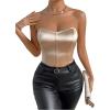 imageOYOANGLE Womens Silk Satin Bodysuit Sleeveless Strapless Tube Backless Solid Plain Slim Fit Bodysuit TopsApricot