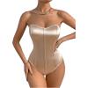 imageOYOANGLE Womens Silk Satin Bodysuit Sleeveless Strapless Tube Backless Solid Plain Slim Fit Bodysuit TopsApricot