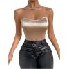 imageOYOANGLE Womens Silk Satin Bodysuit Sleeveless Strapless Tube Backless Solid Plain Slim Fit Bodysuit TopsApricot