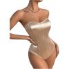 imageOYOANGLE Womens Silk Satin Bodysuit Sleeveless Strapless Tube Backless Solid Plain Slim Fit Bodysuit TopsApricot
