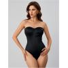 imageOYOANGLE Womens Silk Satin Bodysuit Sleeveless Strapless Tube Backless Solid Plain Slim Fit Bodysuit TopsBlack